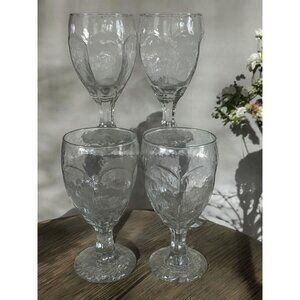 Set Of 4 Vintage Libbey Chivalry Textured Clear Glass Goblets